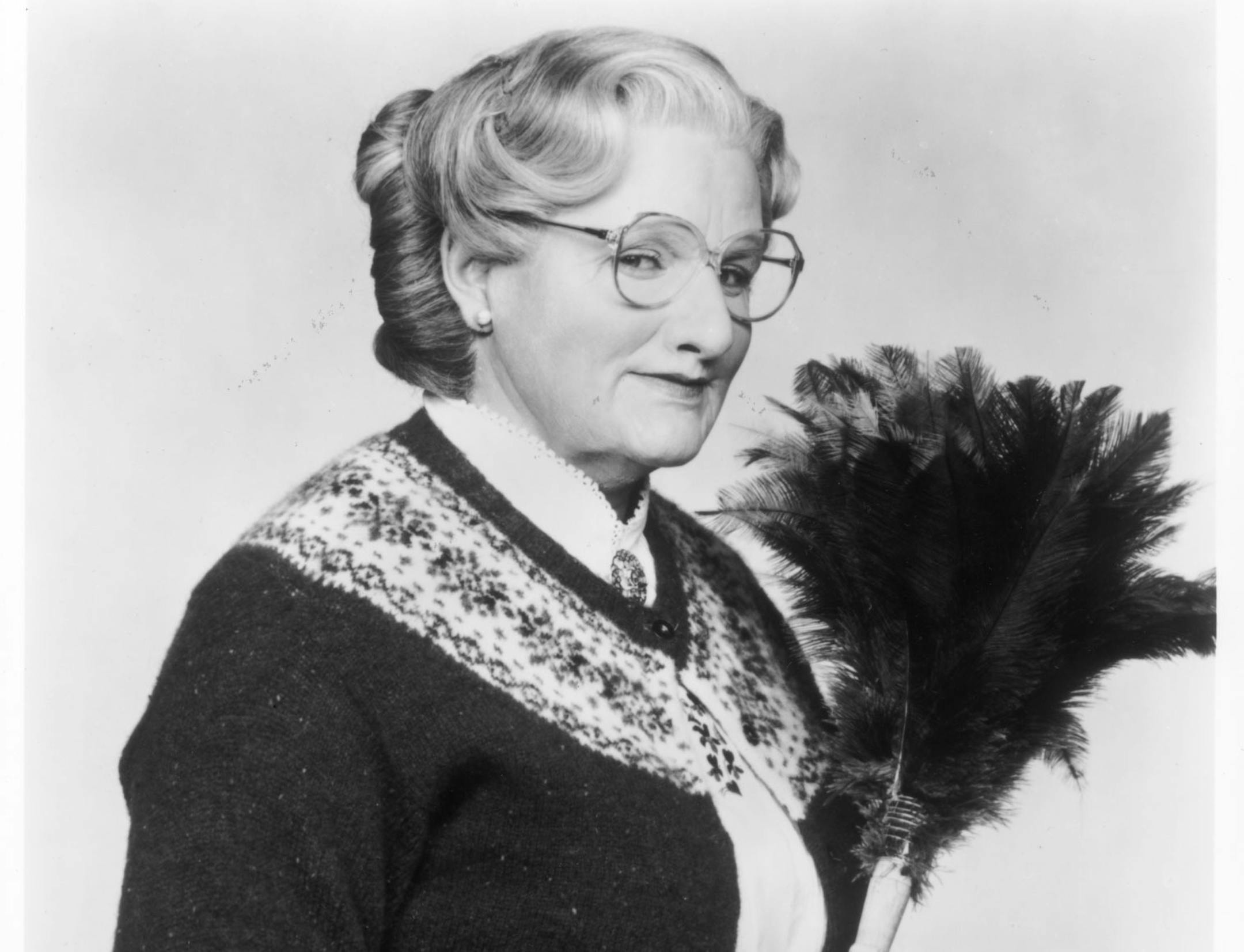 Robin Williams stars in the title role of the movie "Mrs. Doubtfire."