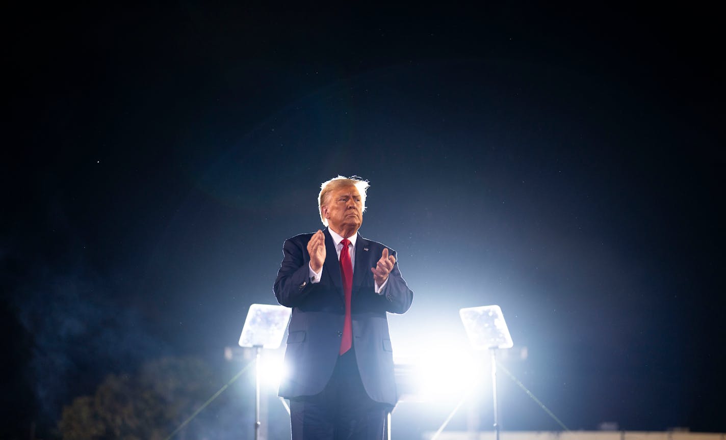 Former President Donald Trump during a presidential primary campaign rally at Ted Hendricks Stadium in Hialeah, Fla., Nov., 8, 2023. Trump wants to expand his first-term crackdown on immigration if he returns to power in 2025, and has a plan to round up undocumented people already in the U.S. and detain them in desert camps while they wait to be expelled. (Doug Mills/The New York Times)