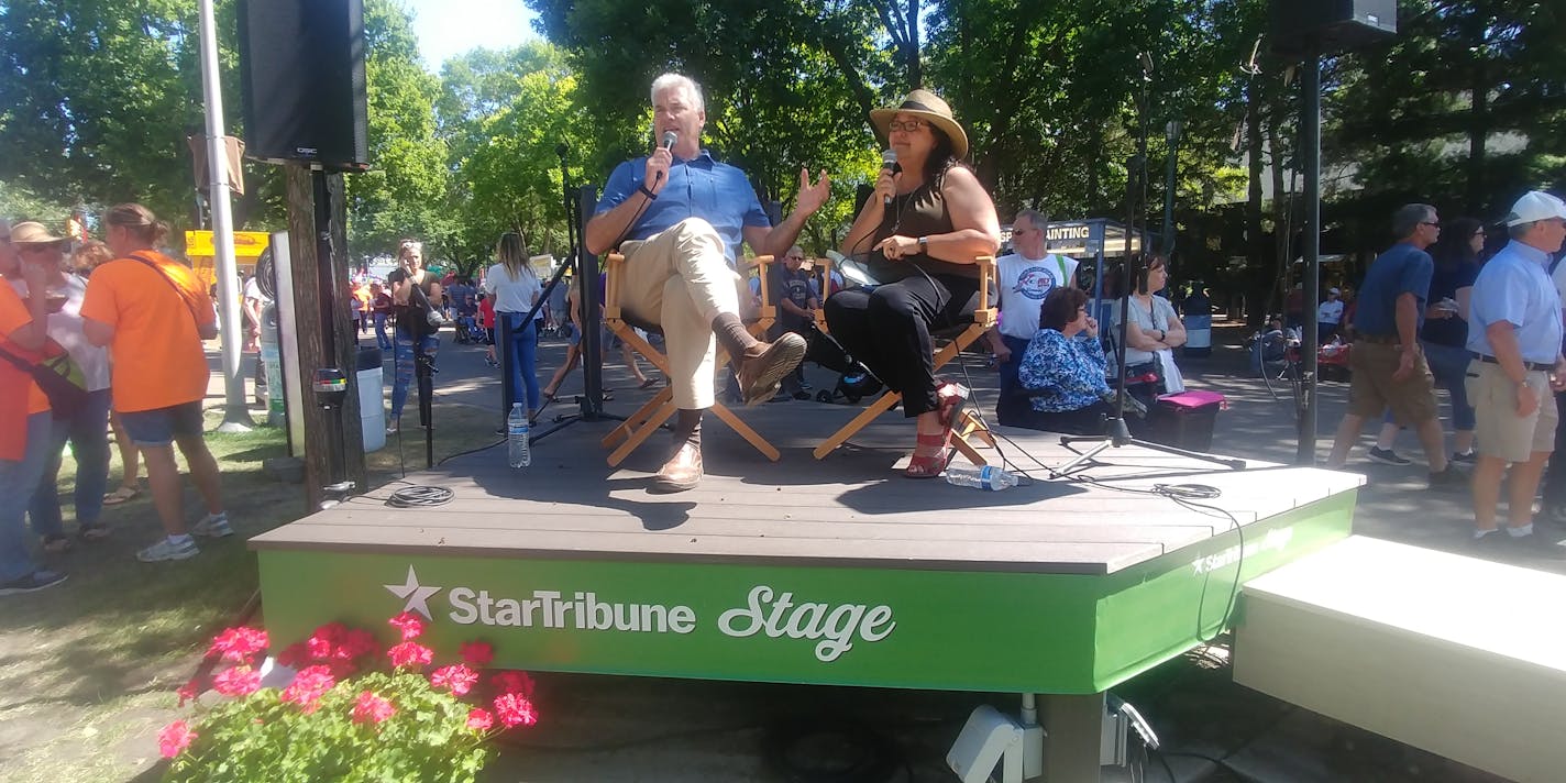 U.S. Rep. Tom Emmer of Minnesota's Sixth District with Star Tribune editorial writer Patricia Lopez on Thursday at the State Fair.