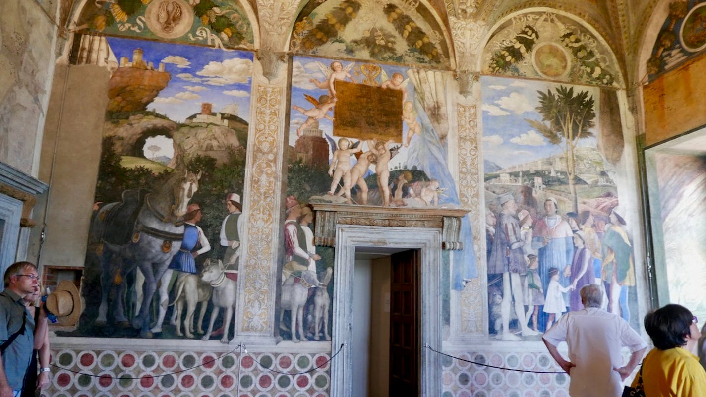 Ludovico Gonzaga greets visitors in Andrea Mantegna�s famous 1474 bedroom fresco in Mantua�s Castello di San Giorgio.