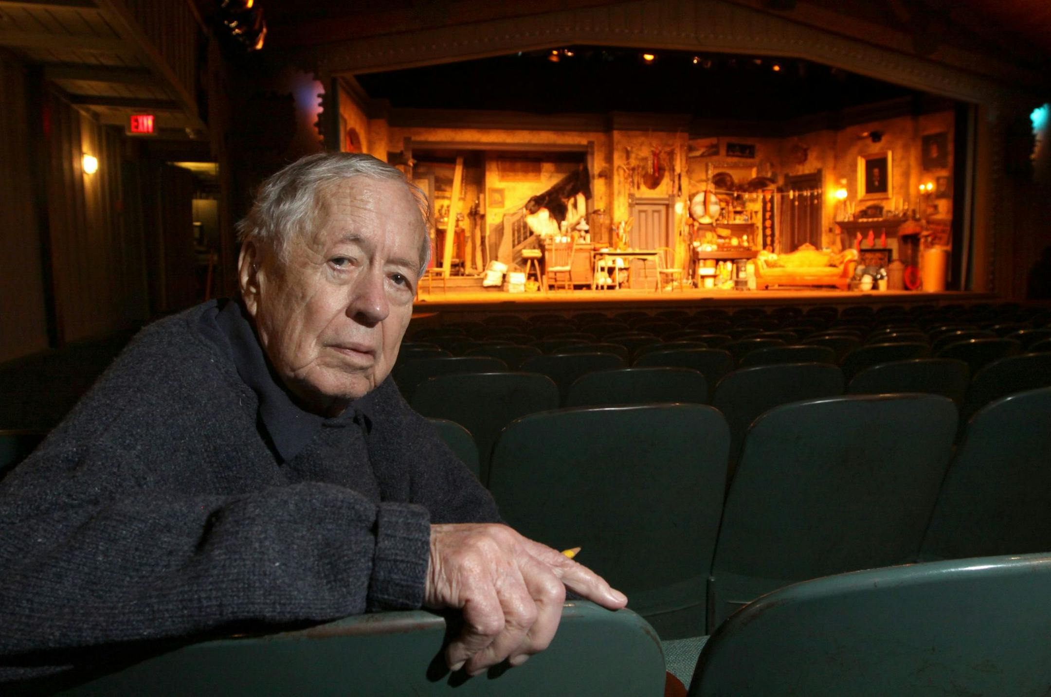 Don Stolz, 94-year-old owner of the Old Log Theater in Greenwood, talked about his years in the theater and the future of the Old Log and it's 11 acre property near Lake Minnetonka. Greenwood city officials may re-zone the land so one or more future developments can be considered. He was photographed at the Old Log Theater stage on 1/10/12.] Bruce Bisping/Star Tribune bbisping@startribune Don Stolz/source. ORG XMIT: MIN2012082809094922