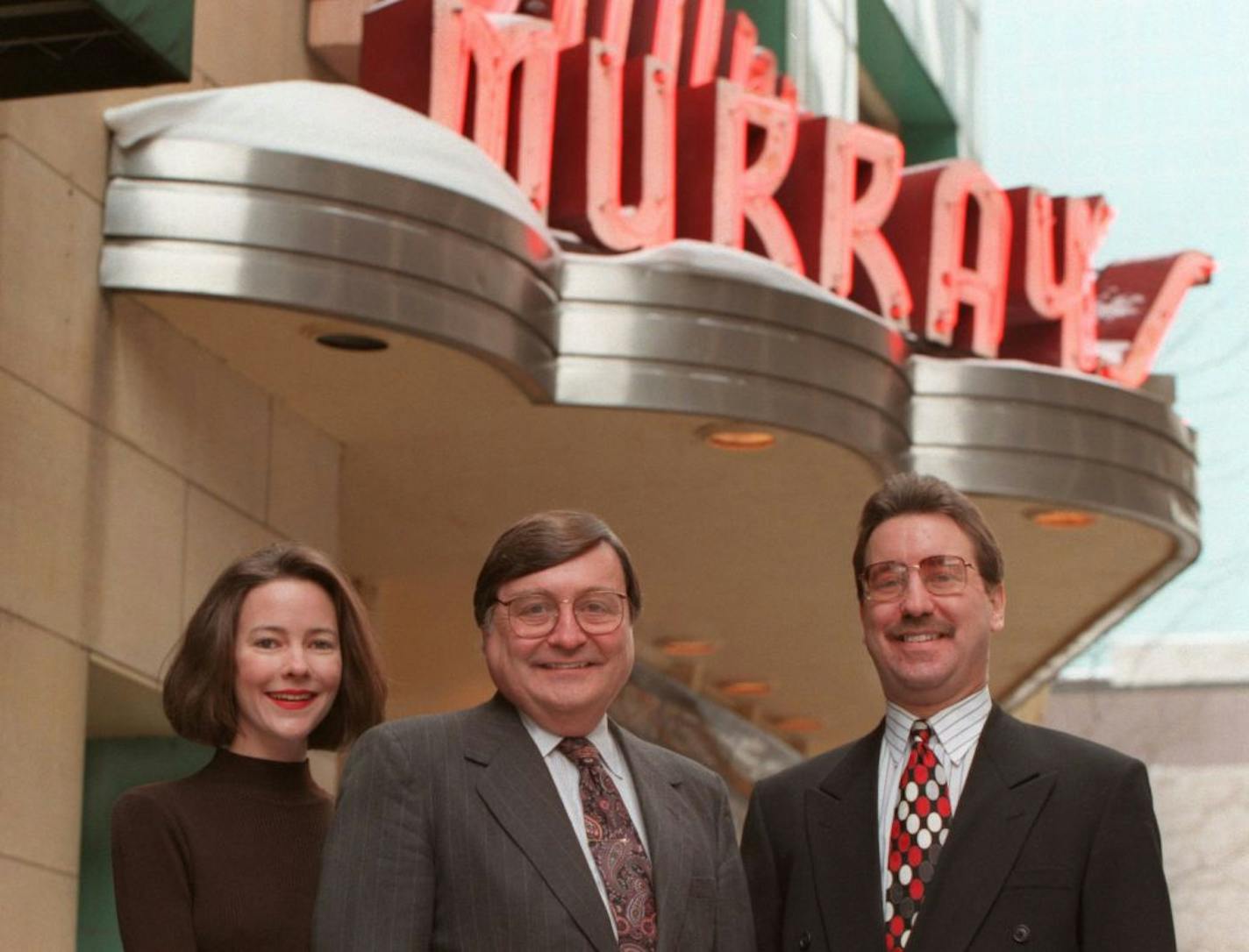 Pat Murray, center, owner of Murray's restaurant, with his daughter Jill and son Tim, in 1996 in front of their restaurant.