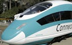 FILE - This Feb. 26, 2015, photo shows a full-scale mock-up of a high-speed train, displayed at the Capitol in Sacramento, Calif. The California Supre