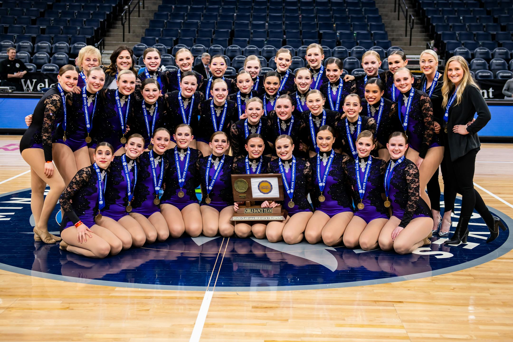 Wayzata dance team after winning the high kick title at the state meet in February. Photo credit is Dave Hanson.