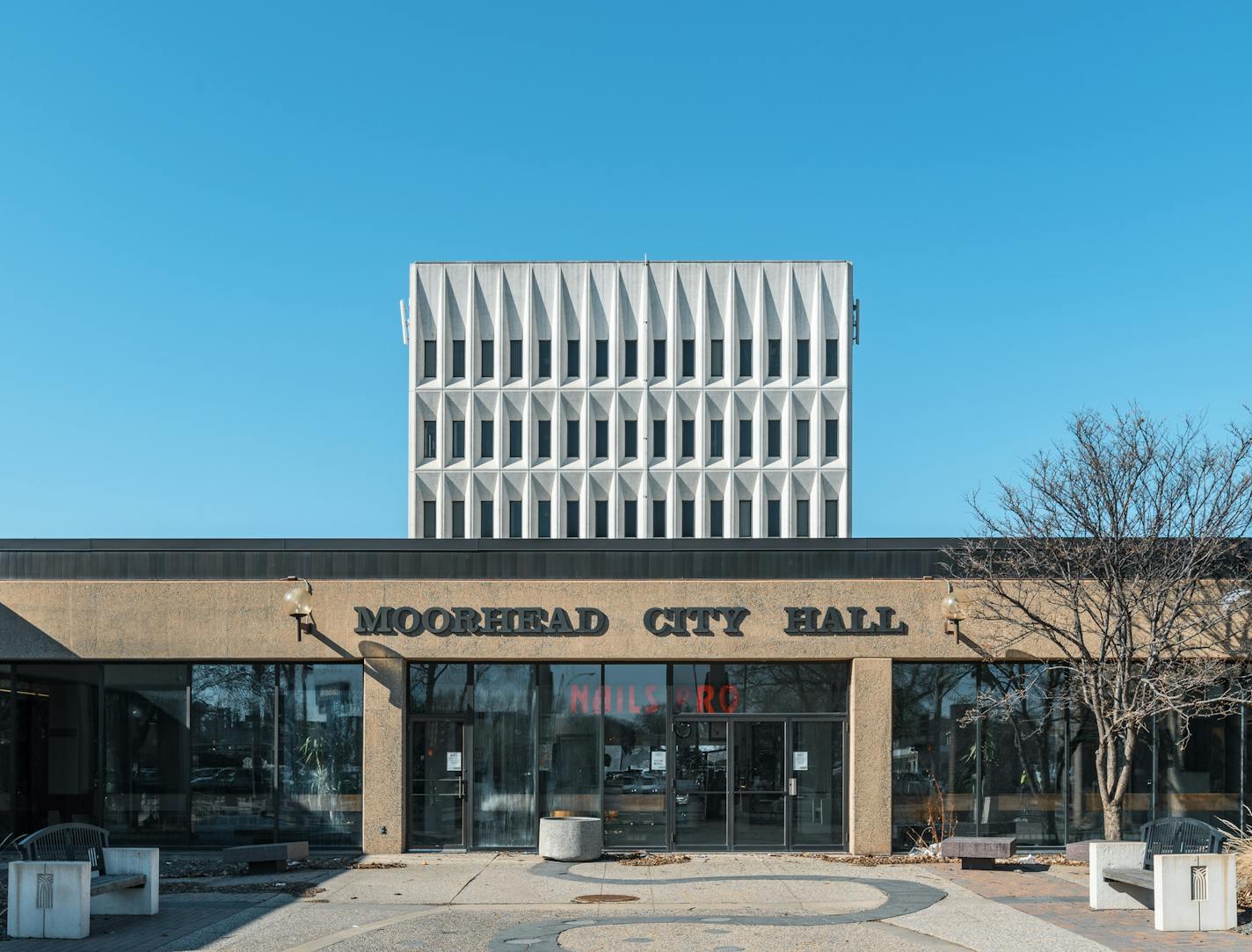 Moorhead tore down much of its historic downtown in the 1970s and replaced it will a city hall building set in a mall. Now the city hopes to revitalize downtown with new development, beginning with negoiations to sell City Hall to a developer. ORG XMIT: Published April 22, 2018