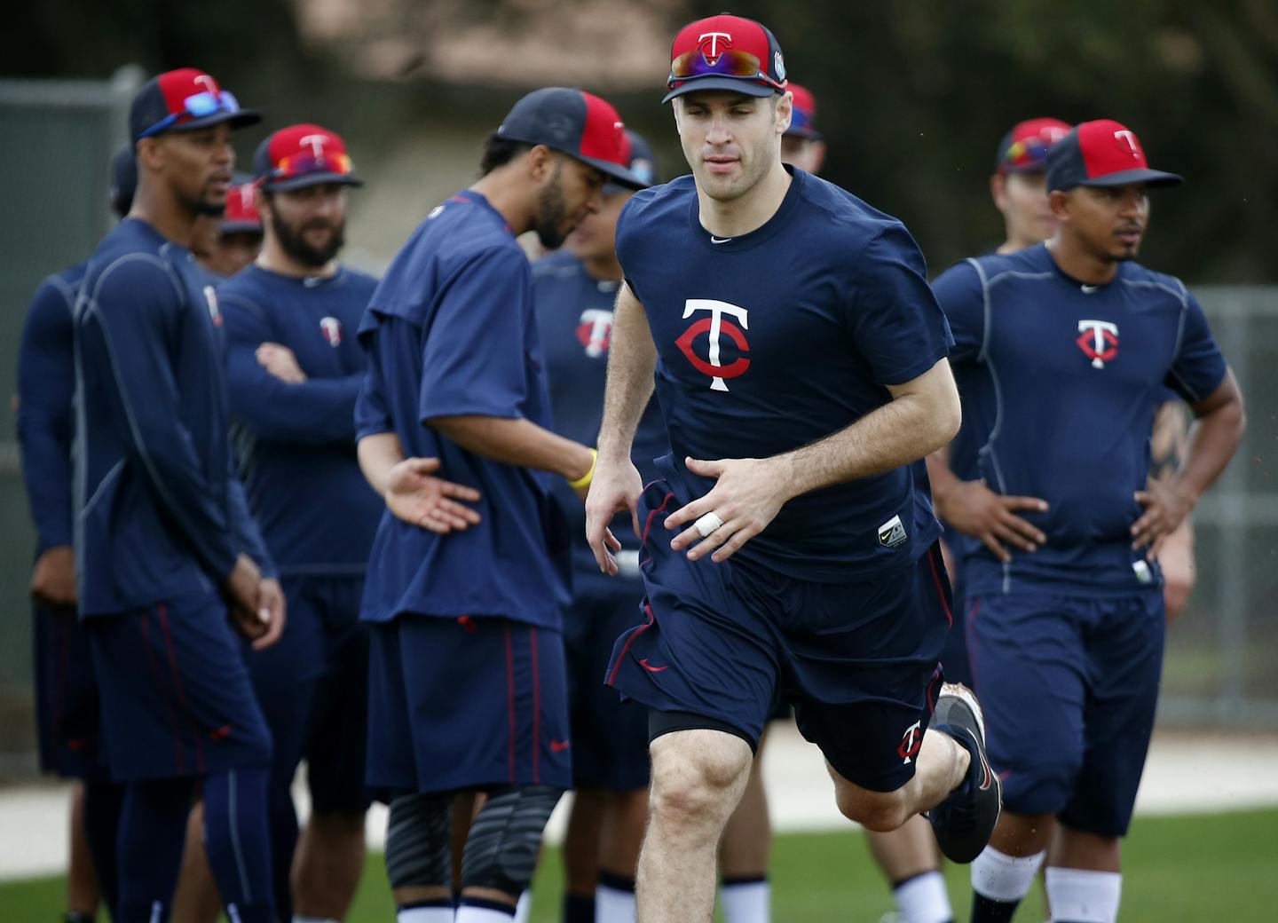 Minnesota Twins first baseman Joe Mauer during Tuesday's spring training workout. ] CARLOS GONZALEZ cgonzalez@startribune.com - February 23, 2016, Fort Myers, FL, CenturyLink Sports Complex, Minnesota Twins Spring Training, MLB, Baseball, first practice for pitchers and catchers