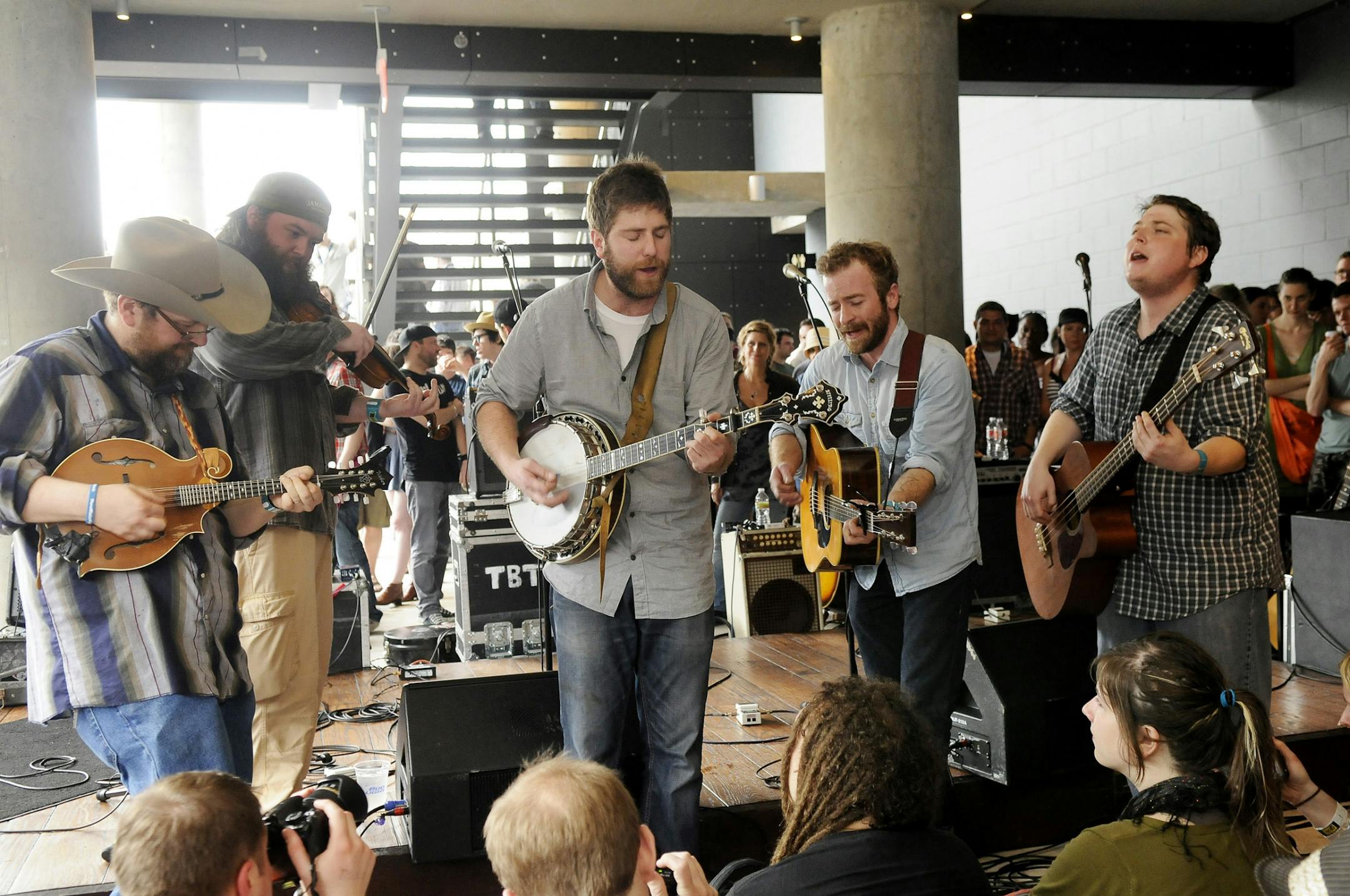 Trampled By Turtles perform acoustically after a power outage at the Austin City Limits theater at the South By Southwest music festival in Austin, Texas, March 14, 2012