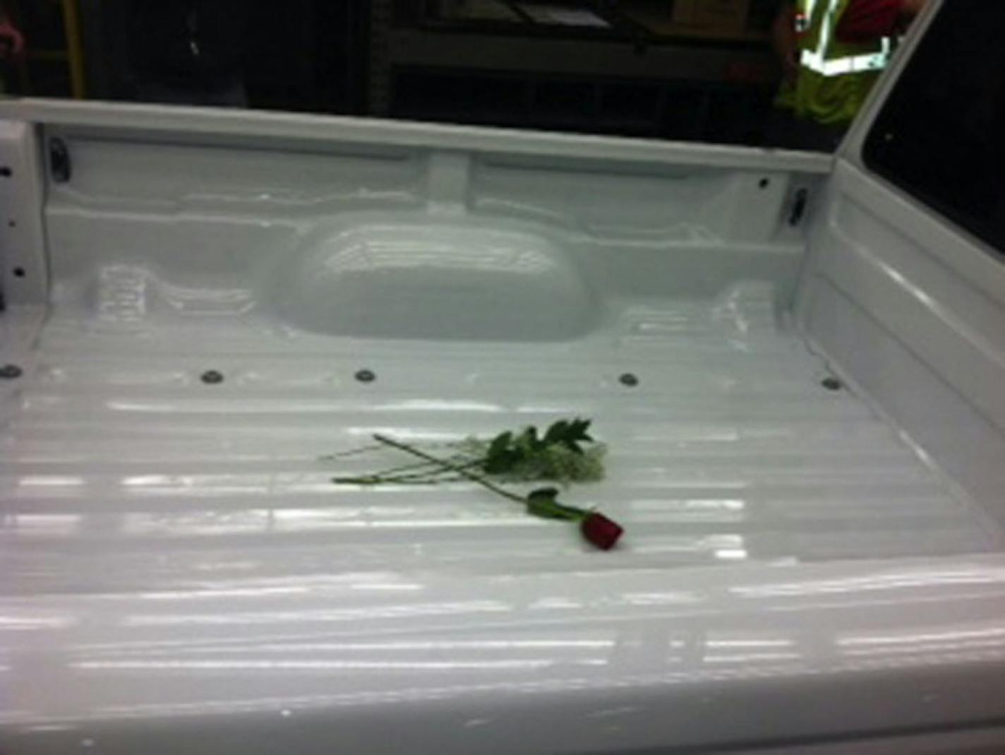 A worker placed this rose into the flatbed of the truck. PHOTO: Tanya Schaefer.