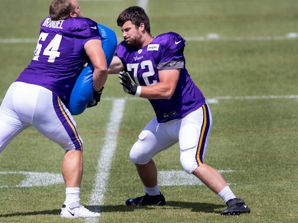 Vikings offensive lineman Ezra Cleveland (72) has earned the opportunity for more playing time at guard.