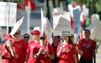 On June 19, nurses walked around Abbott Northwestern on the first day of the strike in Minneapolis.