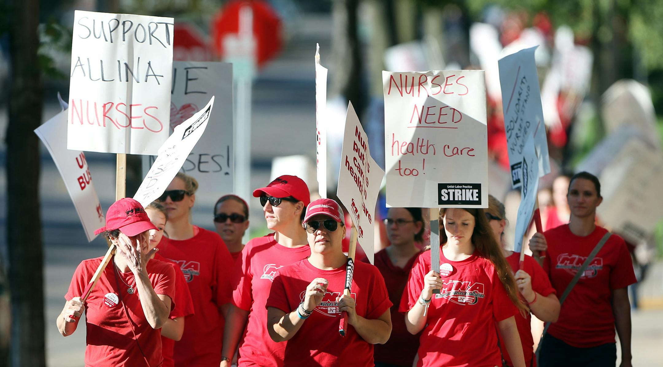 On June 19, nurses walked around Abbott Northwestern on the first day of the strike in Minneapolis.
