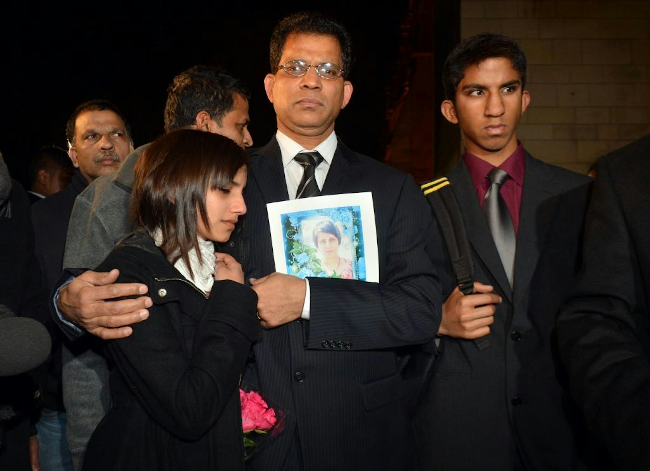 Husband of the late nurse Jacintha Saldanha, Benedict Barboza arrives at the Houses of Parliament in central London with daughter Lisha, 14, and son Junal, 16, for a meeting with a British Member of Parliament about Jacintha Saldanha's death Monday Dec, 10, 2012. Saldanha was found dead in central London on Dec. 7, 2012.