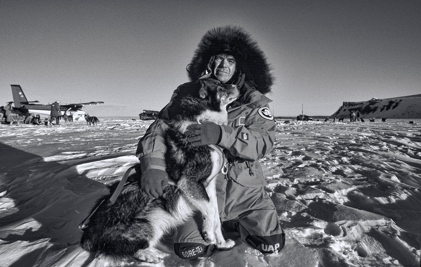 Will Steger and dog, 1990 expedition.