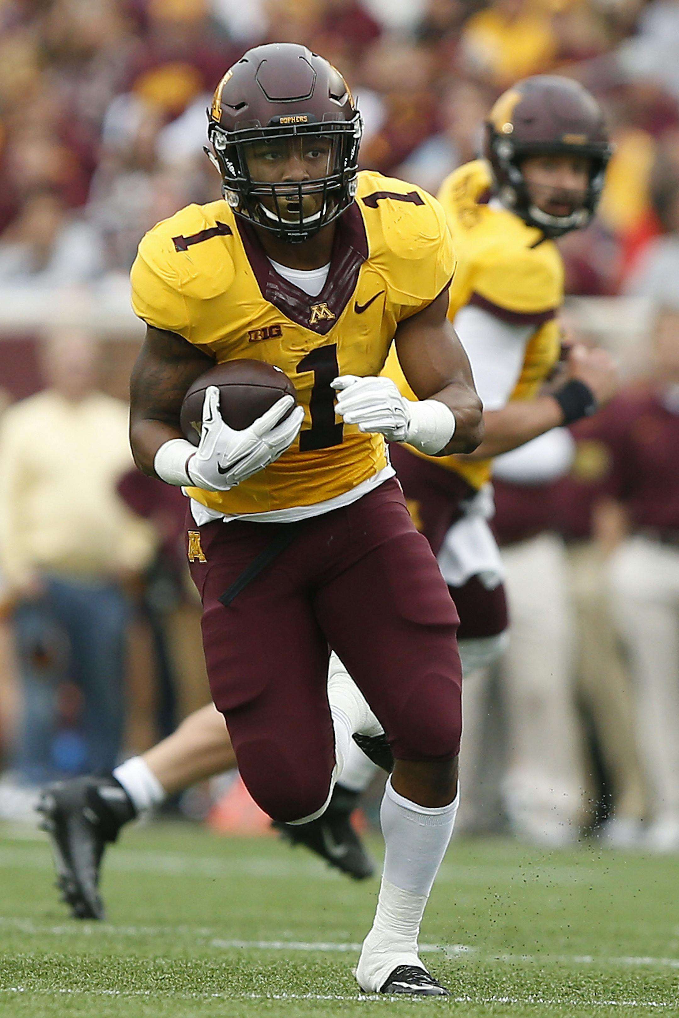 Minnesota running back Rodney Smith (1) during an NCAA college football game against Colorado State, Saturday, Sept. 24, 2016, in Minneapolis. (AP Photo/Stacy Bengs)