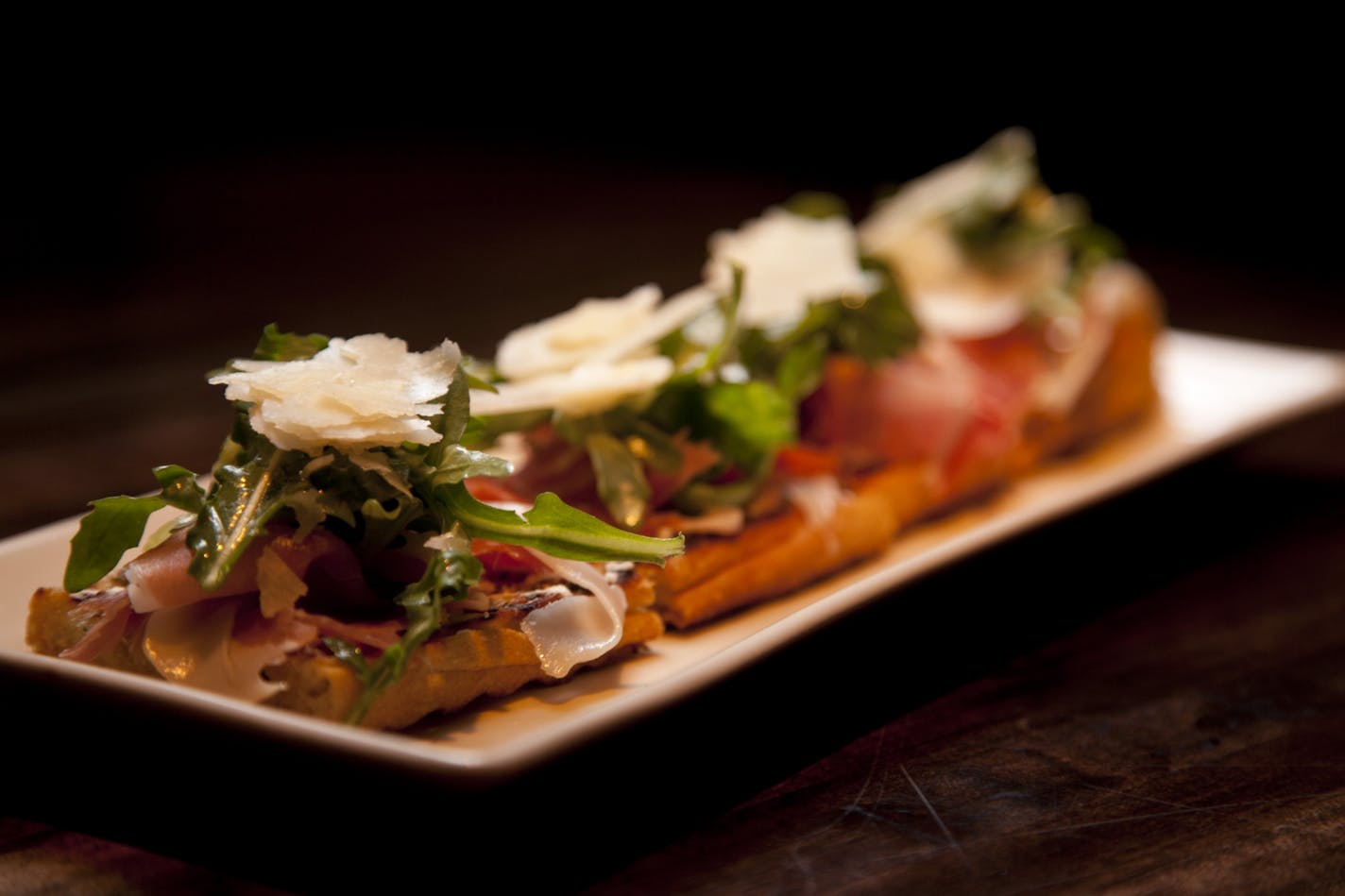 The La Quercia prosciutto, Donnay Farms goat cheese bruschetta, as prepared at Tucci Benucch