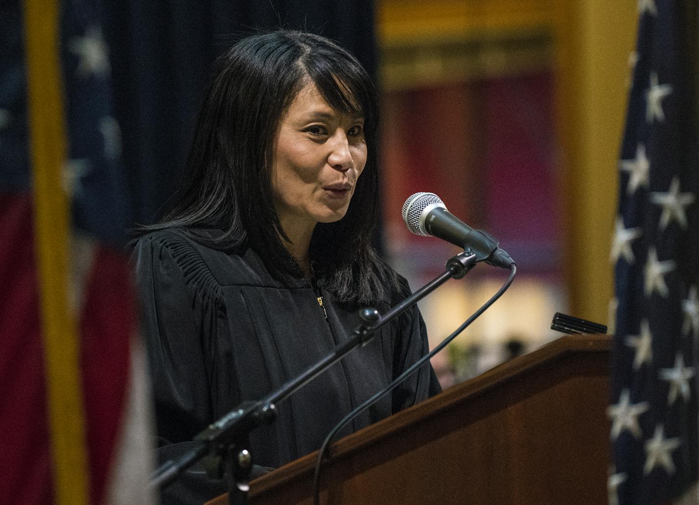 Judge Sophia Vuelo addressed the audience after she took the oath.]Profile of Minnesota's first Hmong judge, Sophia Vuelo, who will be sworn in in Ramsey County Thursday afternoon.Richard Tsong-Taatarii&#xef;rtsong-taatarii@startribune.com