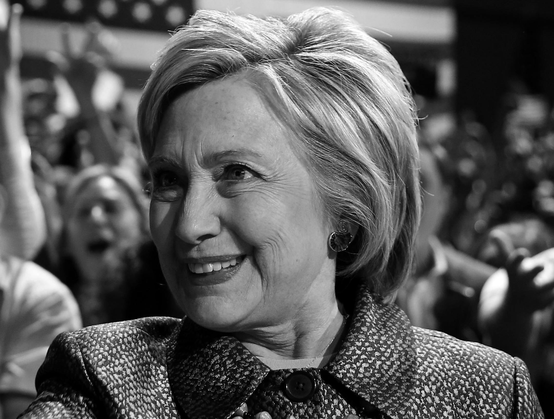 Democratic presidential candidate Hillary Clinton moves to the stage at her presidential primary election night rally, Tuesday, April 26, 2016, in Philadelphia. (AP Photo/Matt Rourke)