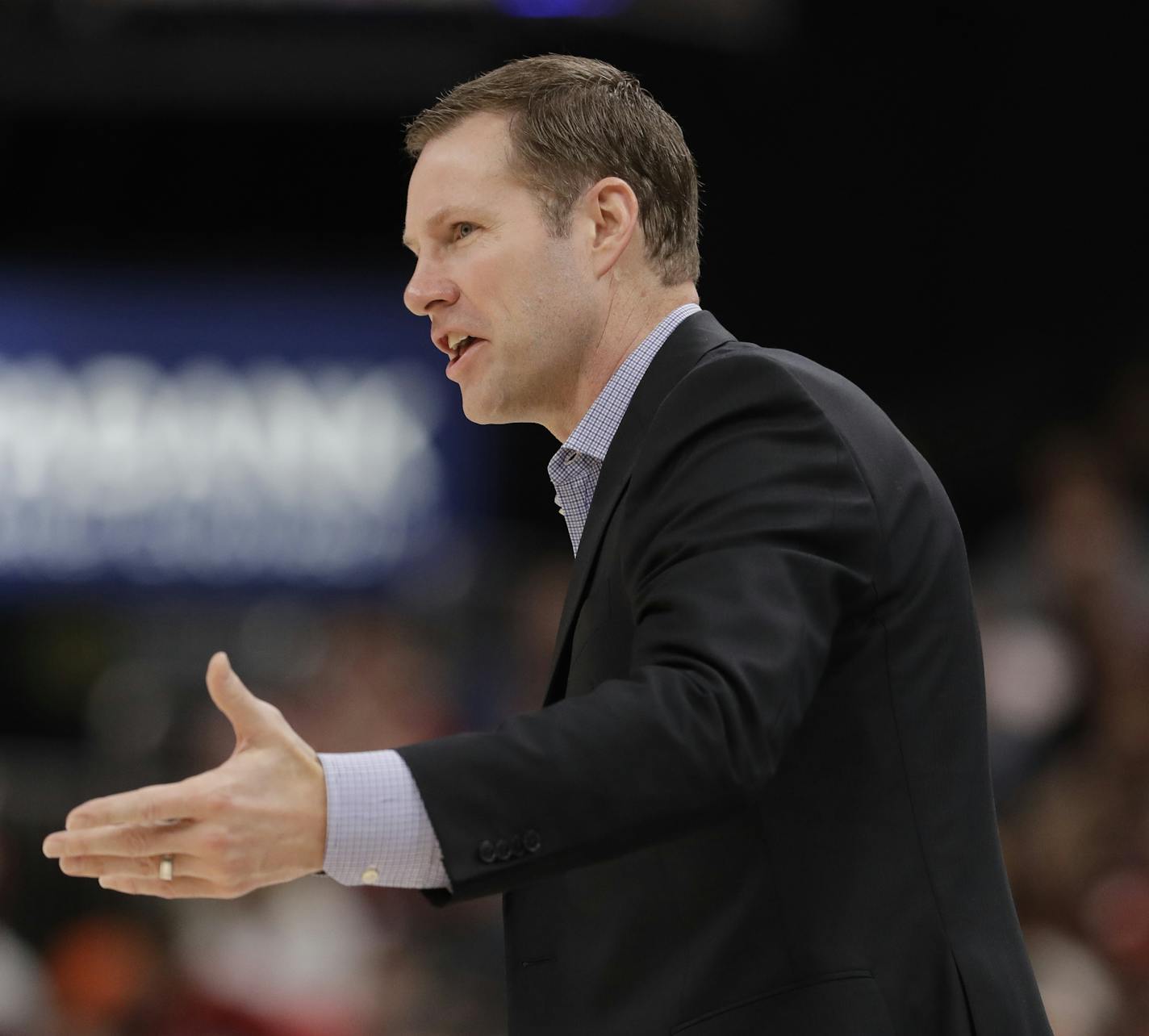 Nebraska head coach Fred Hoiberg calls a play during the first half of an NCAA college basketball game against Indiana at the Big Ten Conference tournament, Wednesday, March 11, 2020, in Indianapolis. (AP Photo/Darron Cummings)