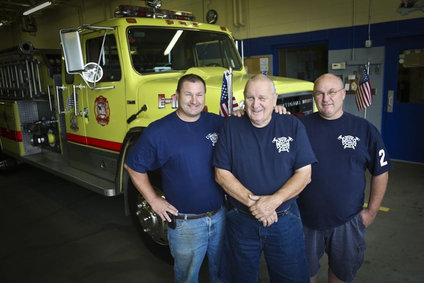 For four generations, the Klapprich family in Wayzata have volunteered and led the city�s Fire Department. Pictured is, from the left, Kurt Klapprich (son, assistant chief) Paul Klapprich (father, retired chief), and Kevin Klapprich (son, current chief) at the fire station in Wayzata, Minn. on Tuesday, August 28, 2012.