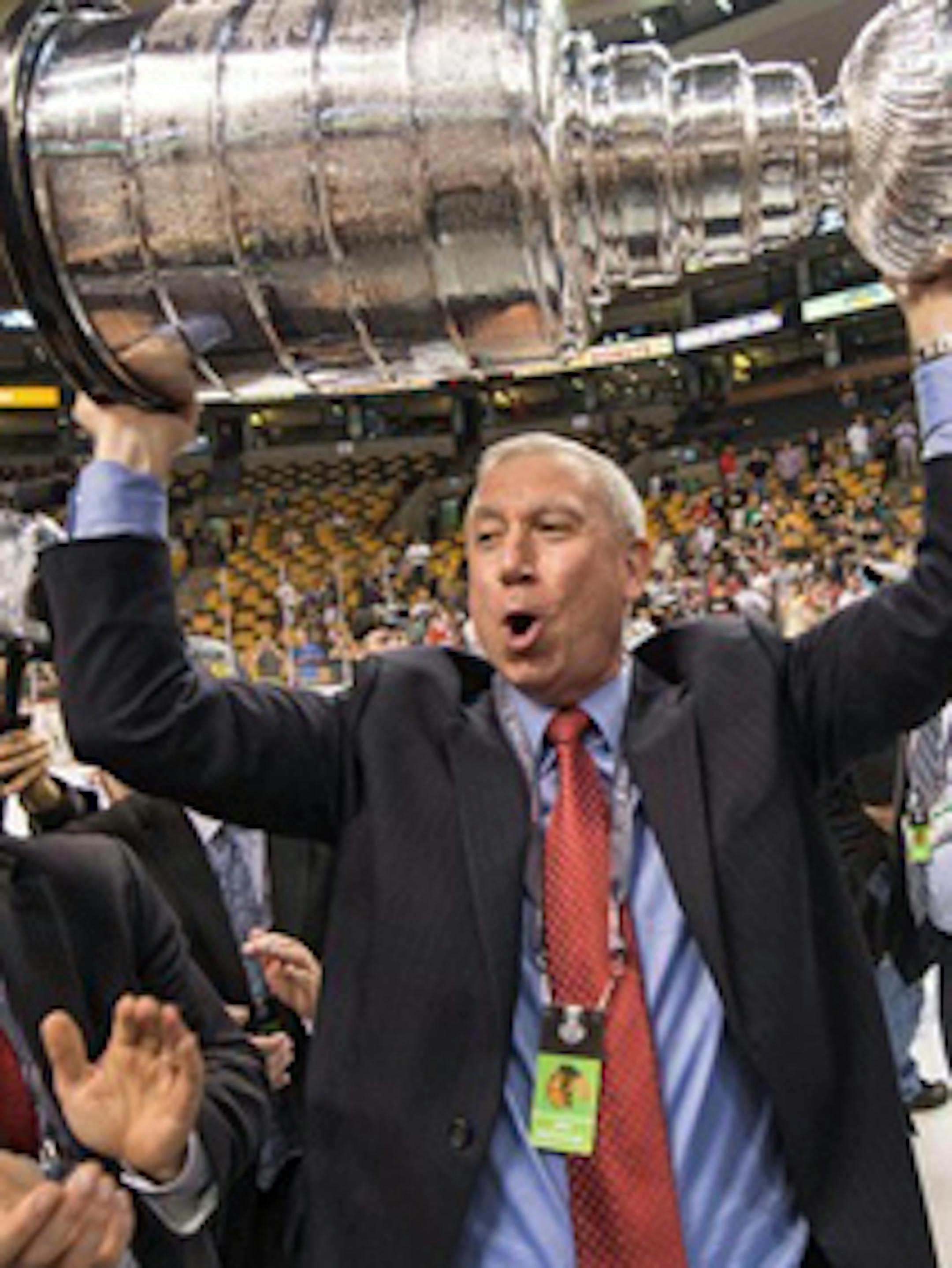 St. Mary‚Äôs University alum John McDonough hoisted the Stanley Cup moments after his Chicago Blackhawks won the NHL championship in June. Credit: Provided by St. Mary‚Äôs University