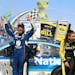 Dale Earnhardt Jr. celebrates in Victory Lane after winning the Talladega 500 NASCAR Sprint Cup Series auto race at Talladega Superspeedway, Sunday, M