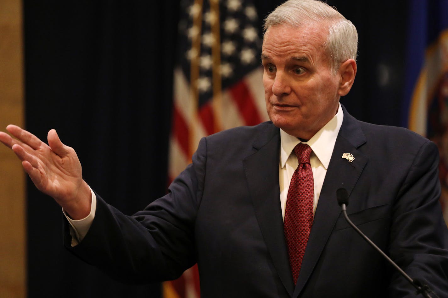 Gov. Mark Dayton took questions during the budget forecast Tuesday. ] ANTHONY SOUFFLE &#x2022; anthony.souffle@startribune.com State financial officials discussed the annual end-of-year budget forecast Tuesday, Dec. 5, 2017 at the State Capitol building in St. Paul, Minn.