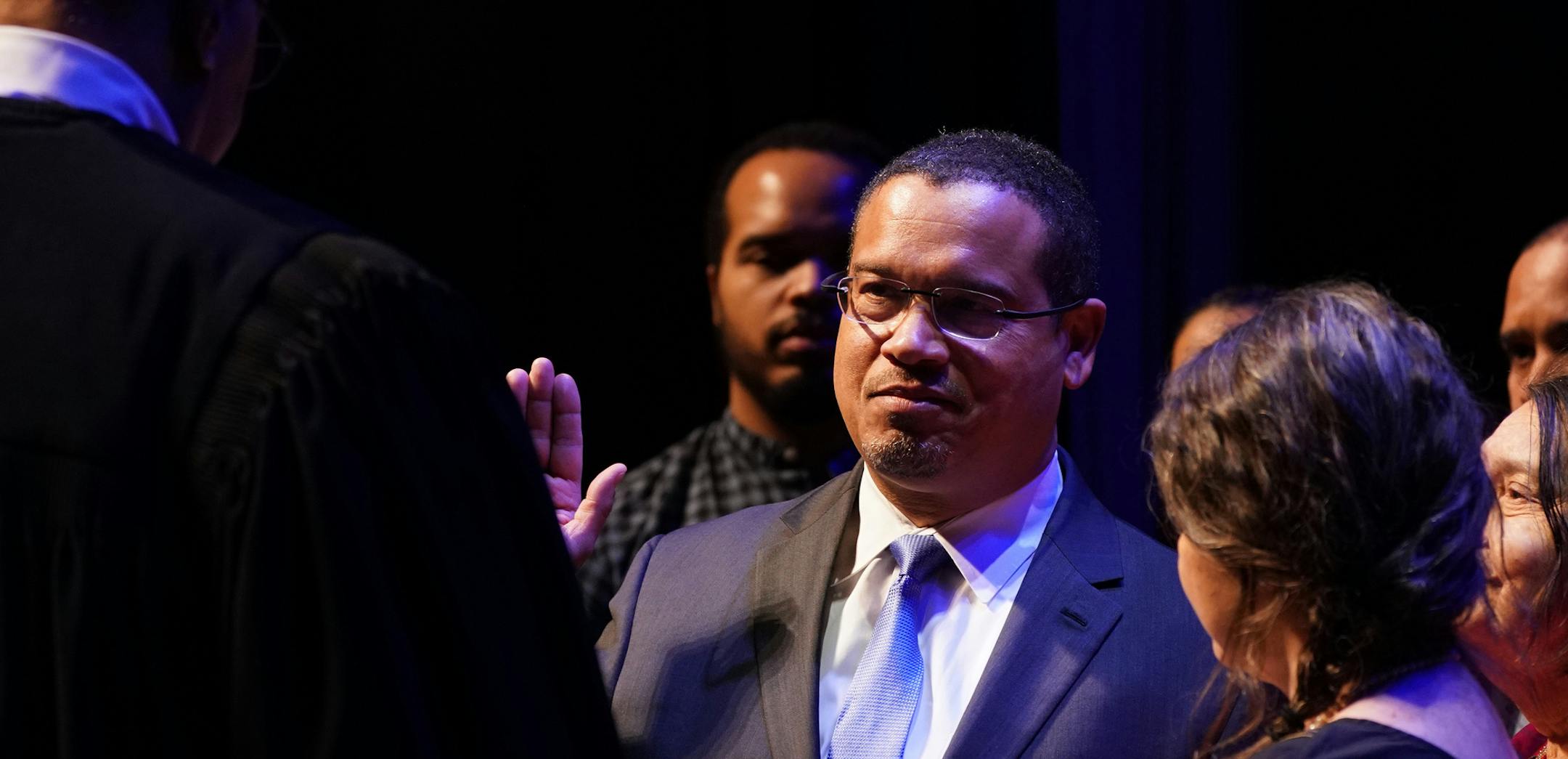 Attorney General Keith Ellison took the oath of office at the Fitzgerald Theater in St. Paul, Minn. ] ANTHONY SOUFFLE • anthony.souffle@startribune.com Inauguration Day. Tim Walz will be sworn in as Minnesota's 41st governor, and constitutional officers Attorney General Keith Ellison, Secretary of State Steve Simon and State Auditor Julie Blaha will take their oaths of office as well.