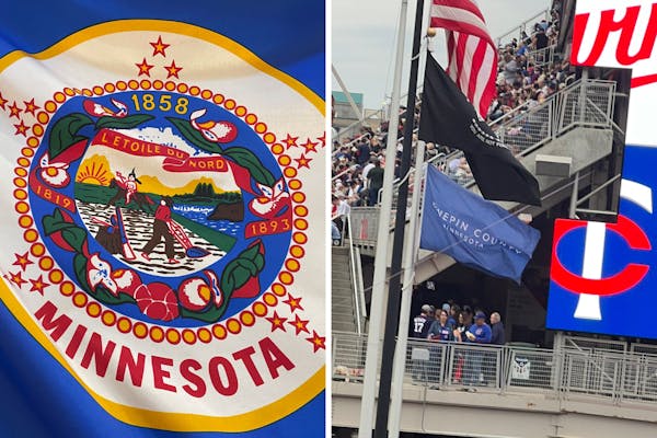 The current designs for the Minnesota state flag (left) and the temporary flag of Hennepin County. 