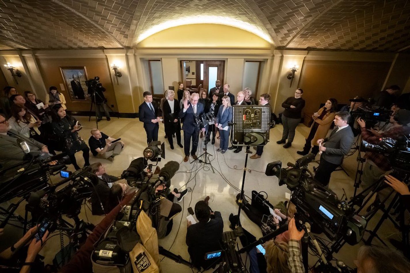 Governor Tim Walz, MDH Commissioner Jan Malcolm and legislative leaders from both parties, spoke to the press after they met to discuss how Minnesota is preparing for COVID-19.