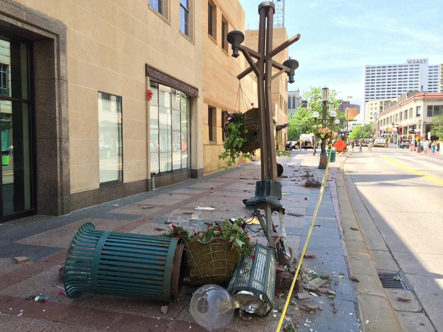 Debris was left in the wayward bus' wake.