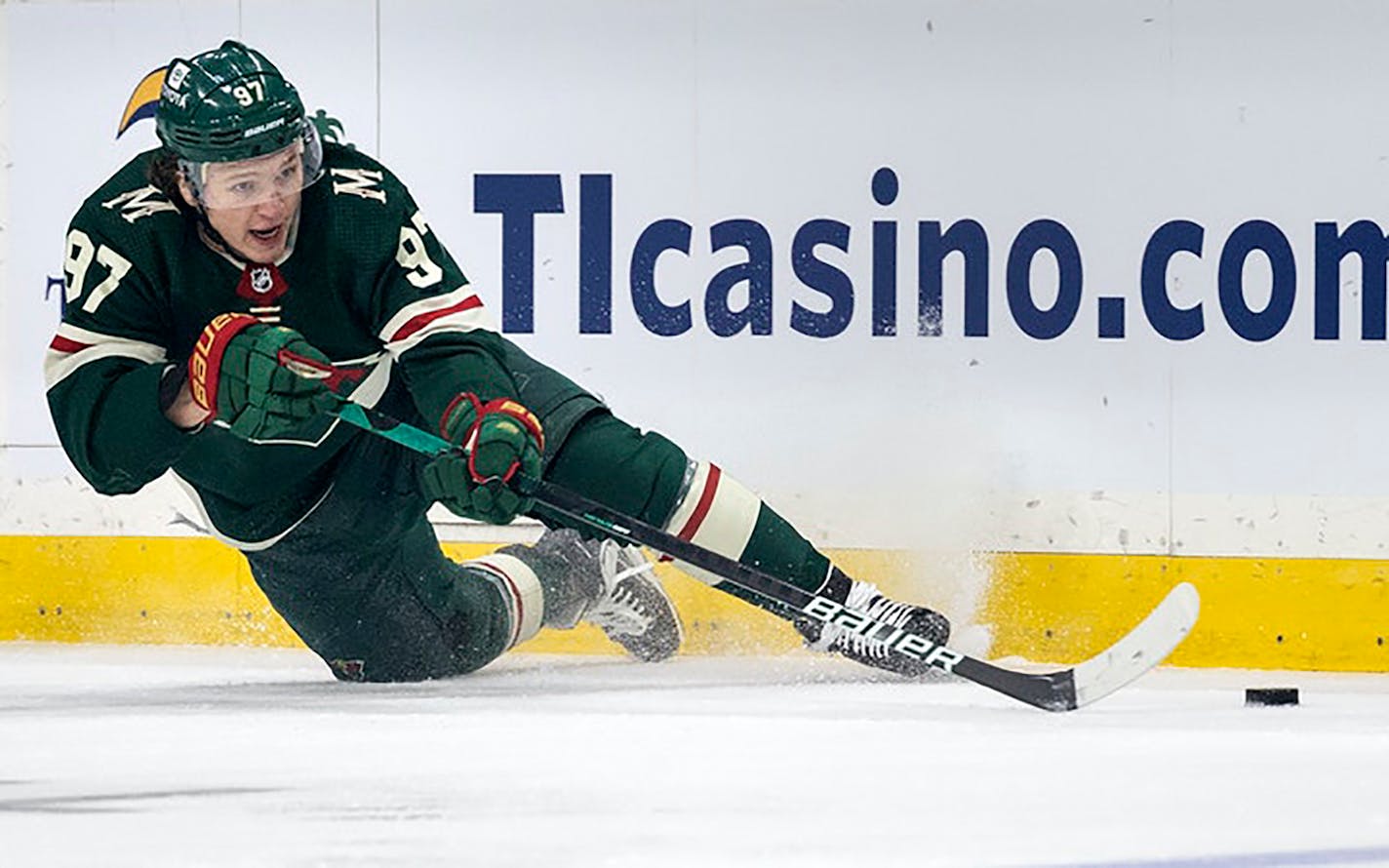 Kirill Kaprizov of the Minnesota Wild on the ice May 10, at Xcel Energy Center in St. Paul, Minnesota, during Game 5 of the first-round playoff series against the St. Louis Blues. (Carlos Gonzalez/Minneapolis Star Tribune/TNS) ORG XMIT: 47621509W ORG XMIT: MIN2205111717250255