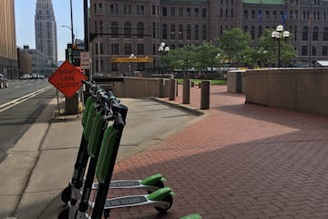 Scooters were available Monday outside the Hennepin County Government Center, across the street from Minneapolis City Hall.