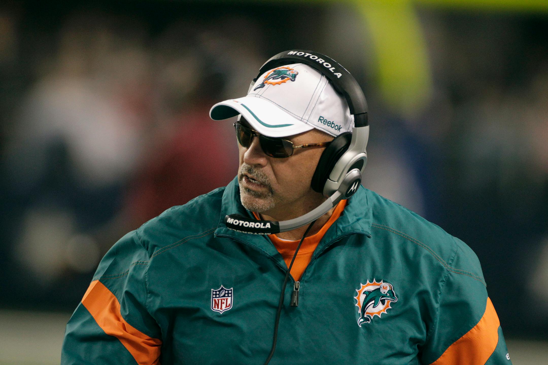 Miami Dolphins head coach Tony Sparano, seen here during a game against the Cowboys in 2011, was hired as offensive line coach Wednesday.