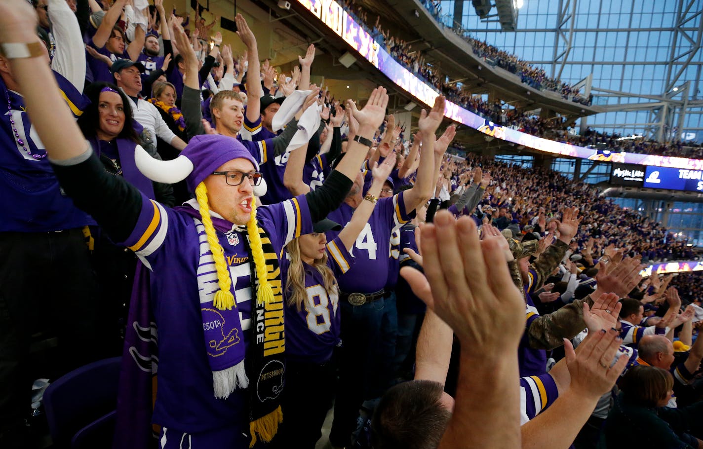 Minnesota Vikings fans do the Skol Chant at US Bank Stadium during the divisional game last Sunday.