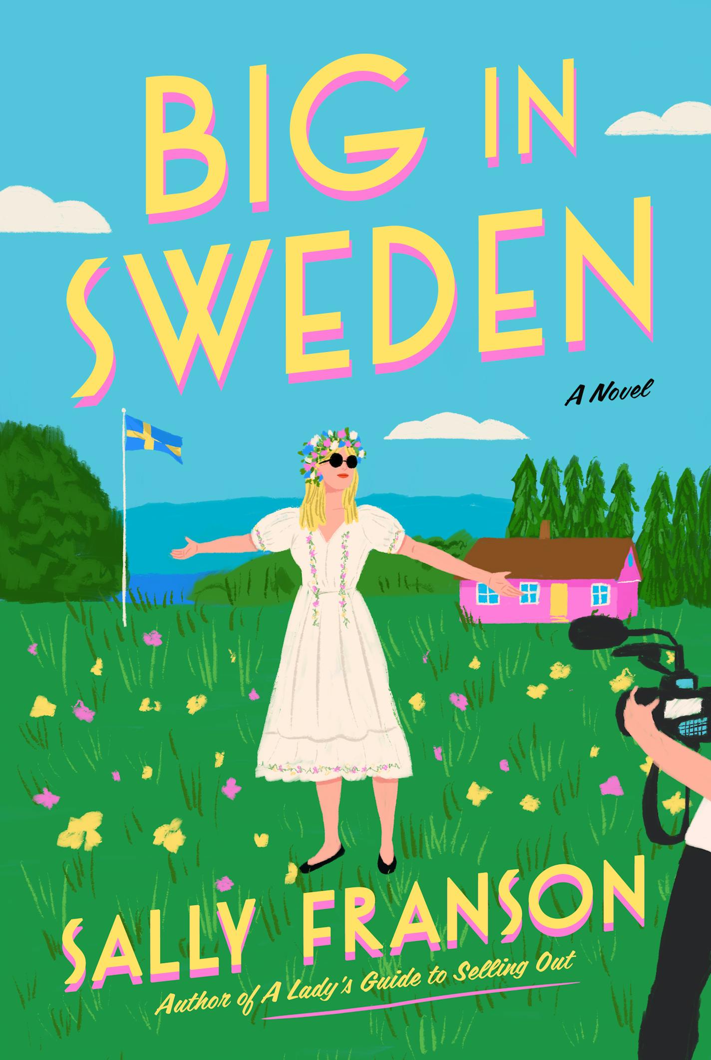 illustration on cover of Big in Sweden is a woman in a field of flowers