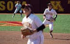 Gophers' second baseman MaKenna Partain tracked a pop fly during a game on May 1.