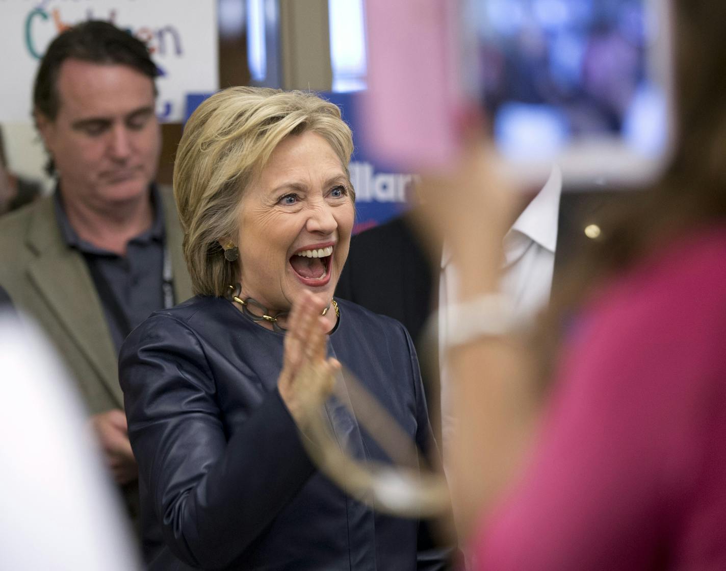 Democratic presidential candidate Hillary Clinton arrives to speak as a campaign event at the O'Fallon Park Recreation Complex in St. Louis, Saturday, March 12, 2016. (AP Photo/Carolyn Kaster)