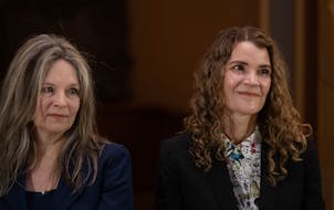 Justices Sarah Hennesy, left, and Theodora Gaïtas were appointed to the Minnesota Supreme Court at the State Capitol on Monday.