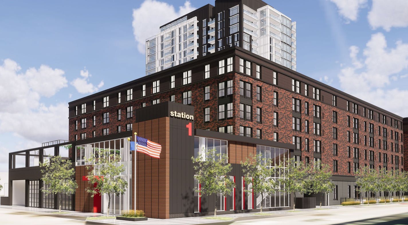 Sherman Associates plans to build a two-story fire station on the same block as Fire Station 1 in downtown Minneapolis, which Sherman plans to demolish and replace with affordable housing. View is on the corner of 5th Avenue S. and S. 3rd Street.