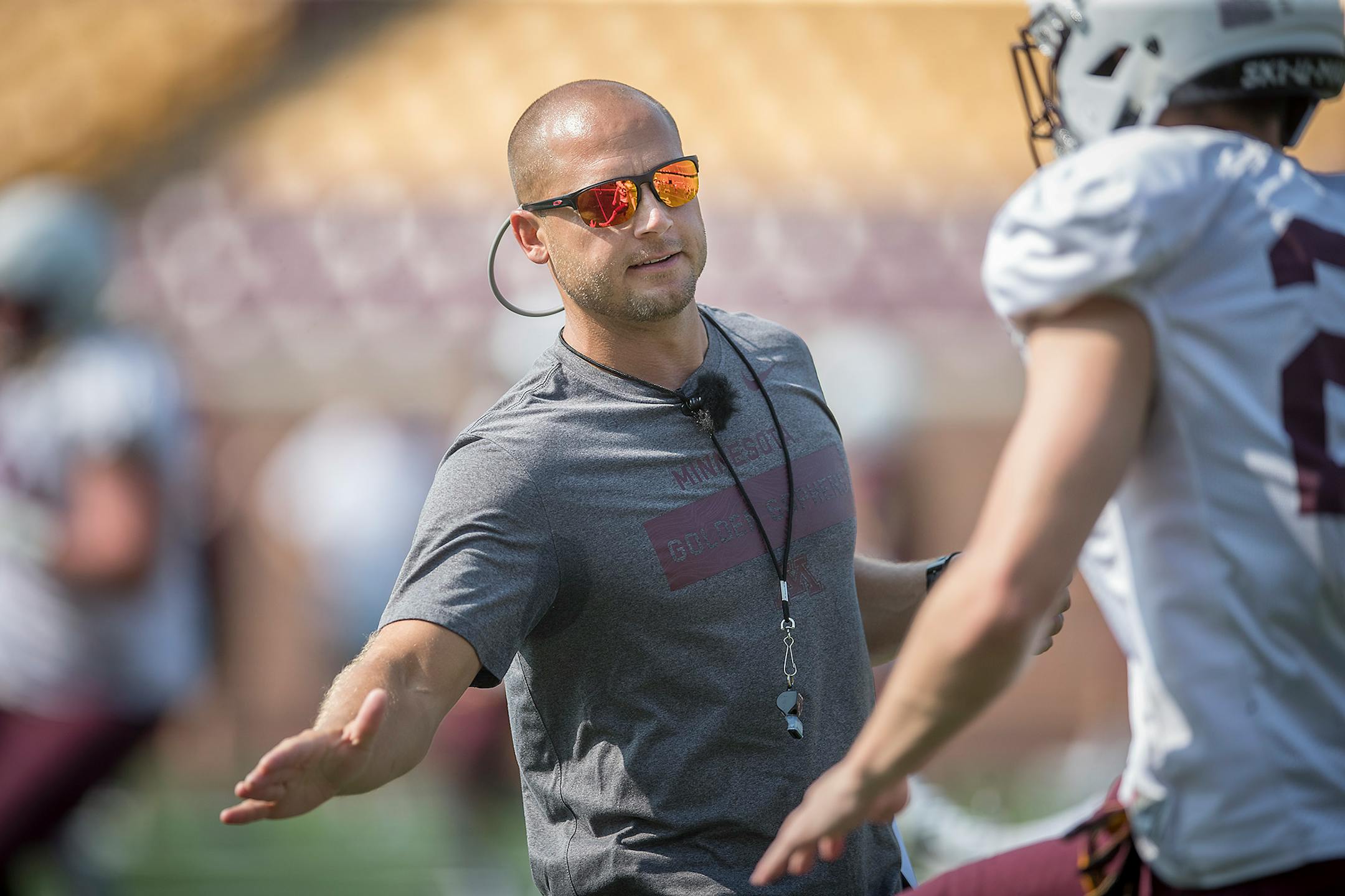 P. J. Fleck led the Gophers through practice on Friday at TCF Bank Stadium
