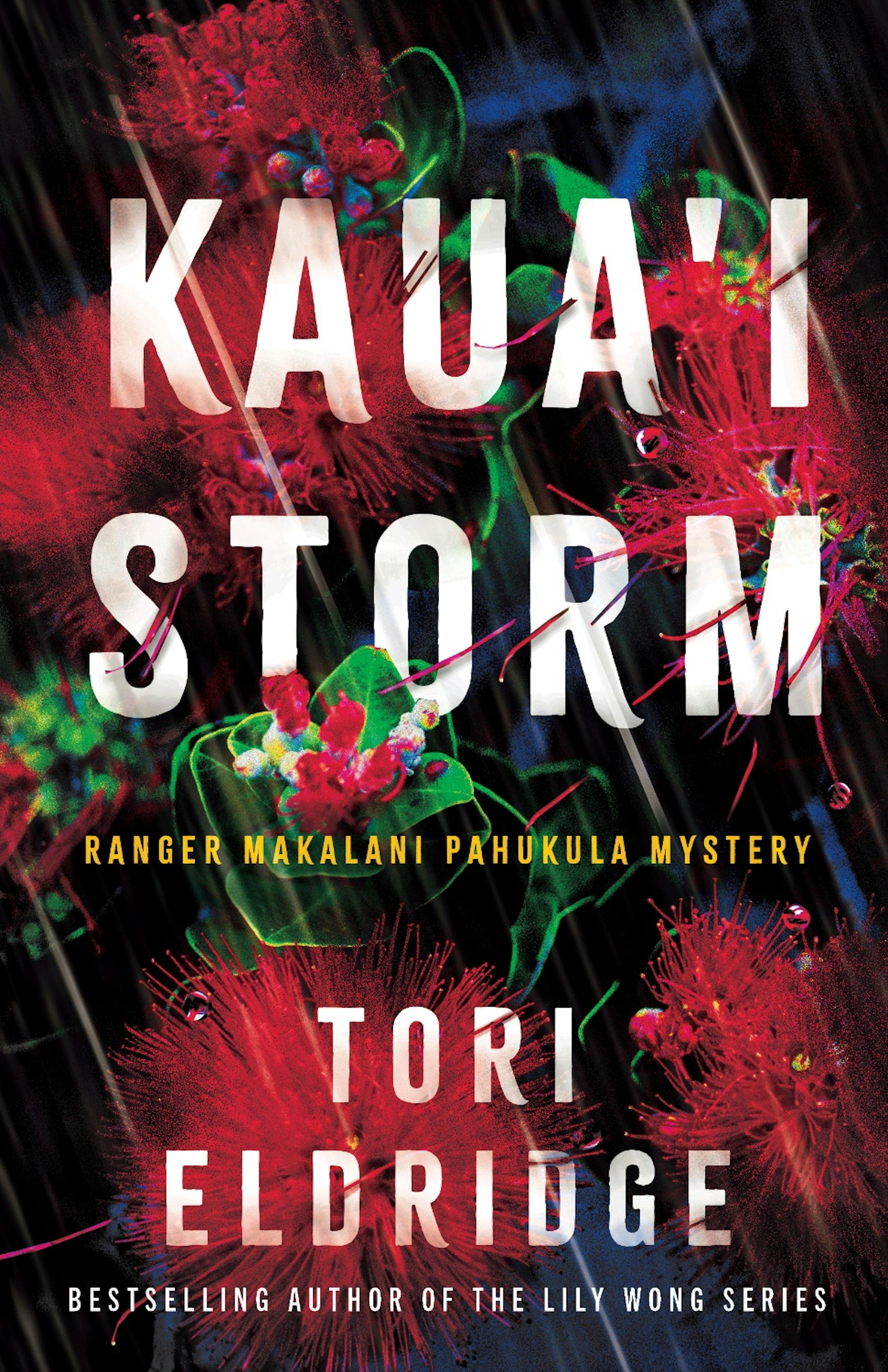 cover of Kaua'i Storm is an image of red flowers on a black background