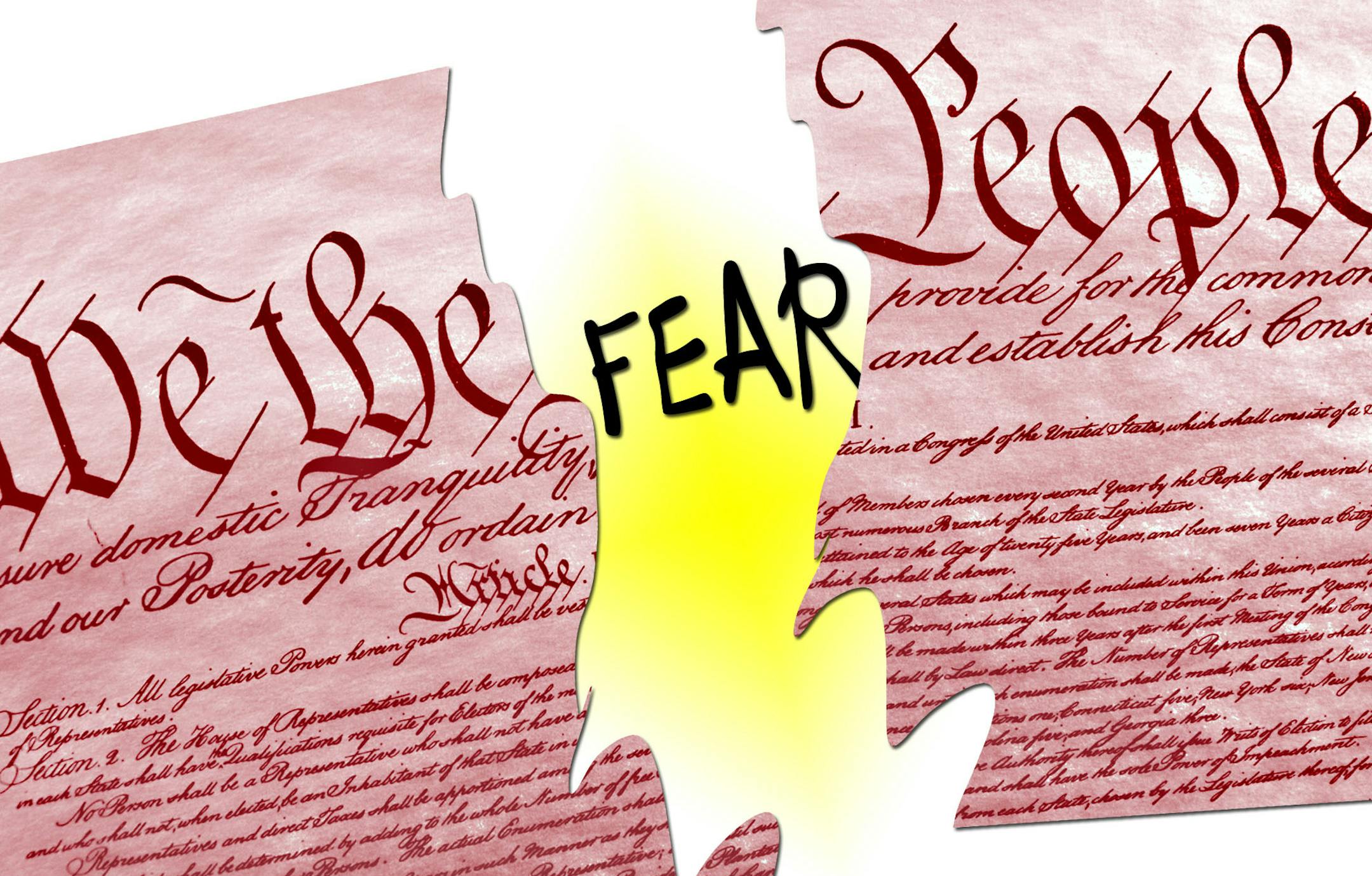 Illustration: Weight Constitutional rights vs. fears of terrorist attacks.