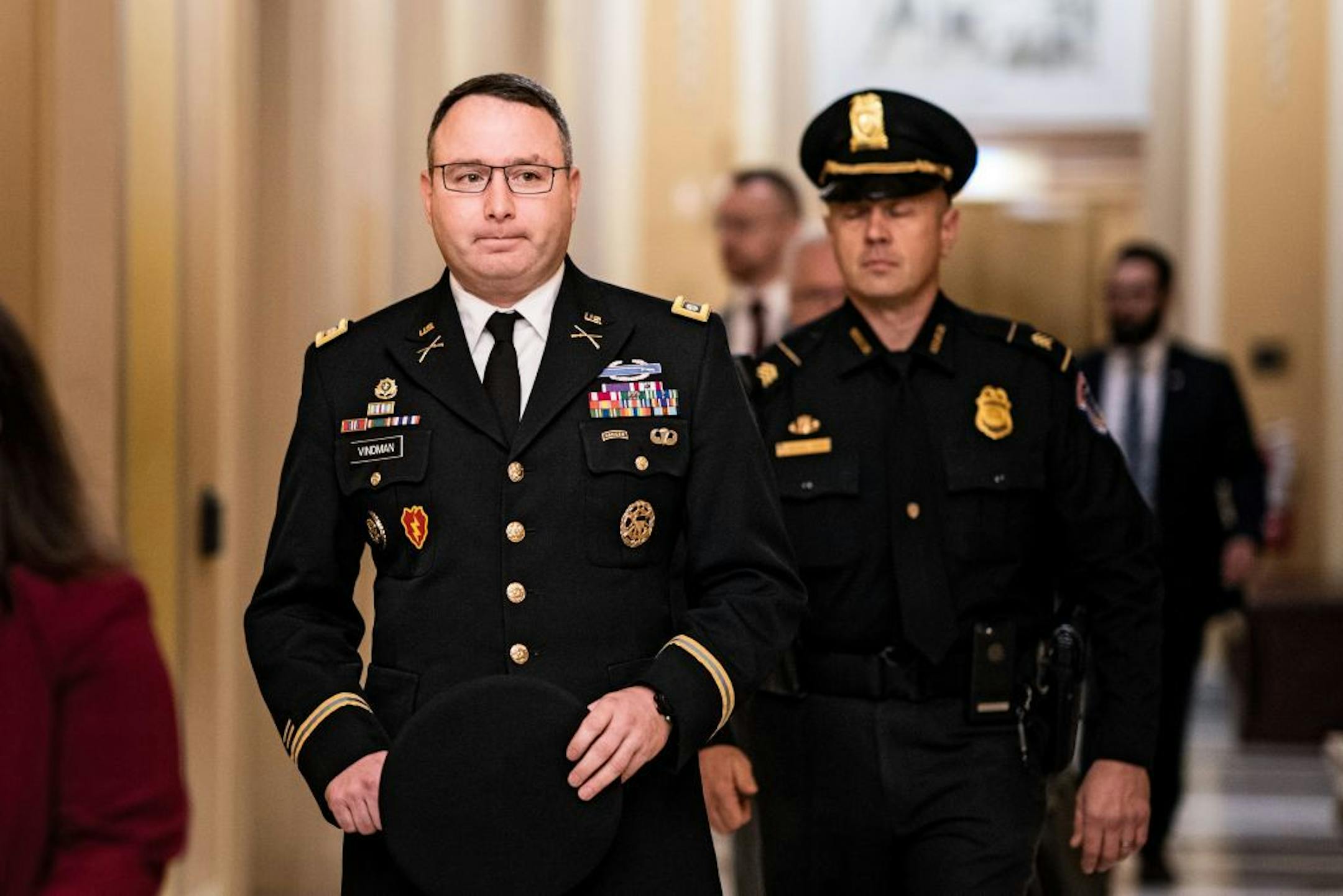 Lt. Col. Alexander Vindman, the top Ukraine expert on the National Security Council, arrives Tuesday, Oct. 29, 2019, to speak with House impeachment investigators on Capitol Hill in Washington.