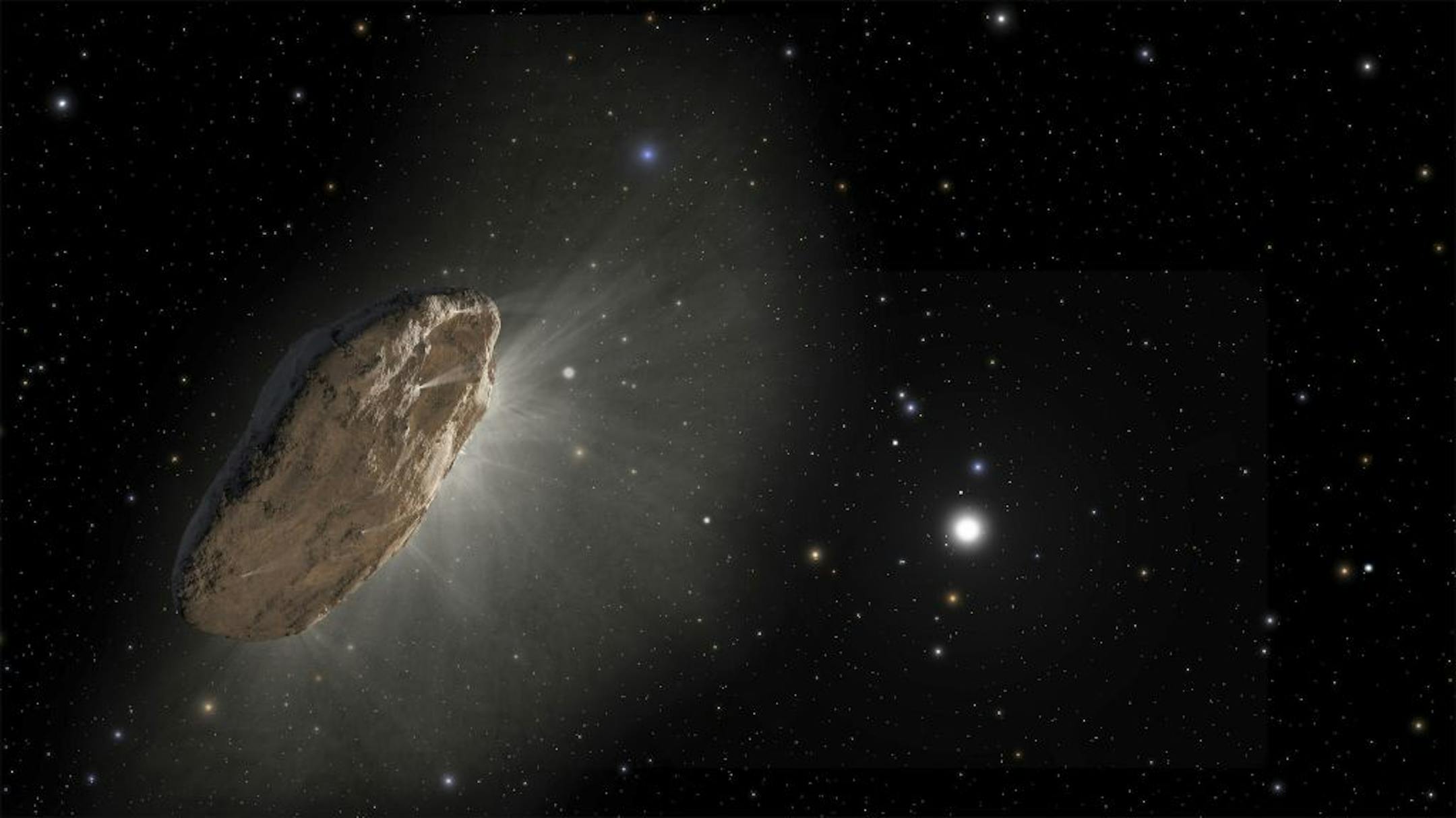 In an undated photo from JPL/NASA, an artist's rendering of Oumuamua, a 1,000-foot-long, cigar-shaped object that traveled through our solar system in 2017. A new study suggests the interloper may have arisen in an interstellar cloud, where stars are sometimes born. (JPL/NASA via The New York Times) -- NO SALES; FOR EDITORIAL USE ONLY WITH NYT STORY SCI COSMIC ICEBERG BY DENNIS OVERBYE FOR JUNE 15, 2020. ALL OTHER USE PROHIBITED. --