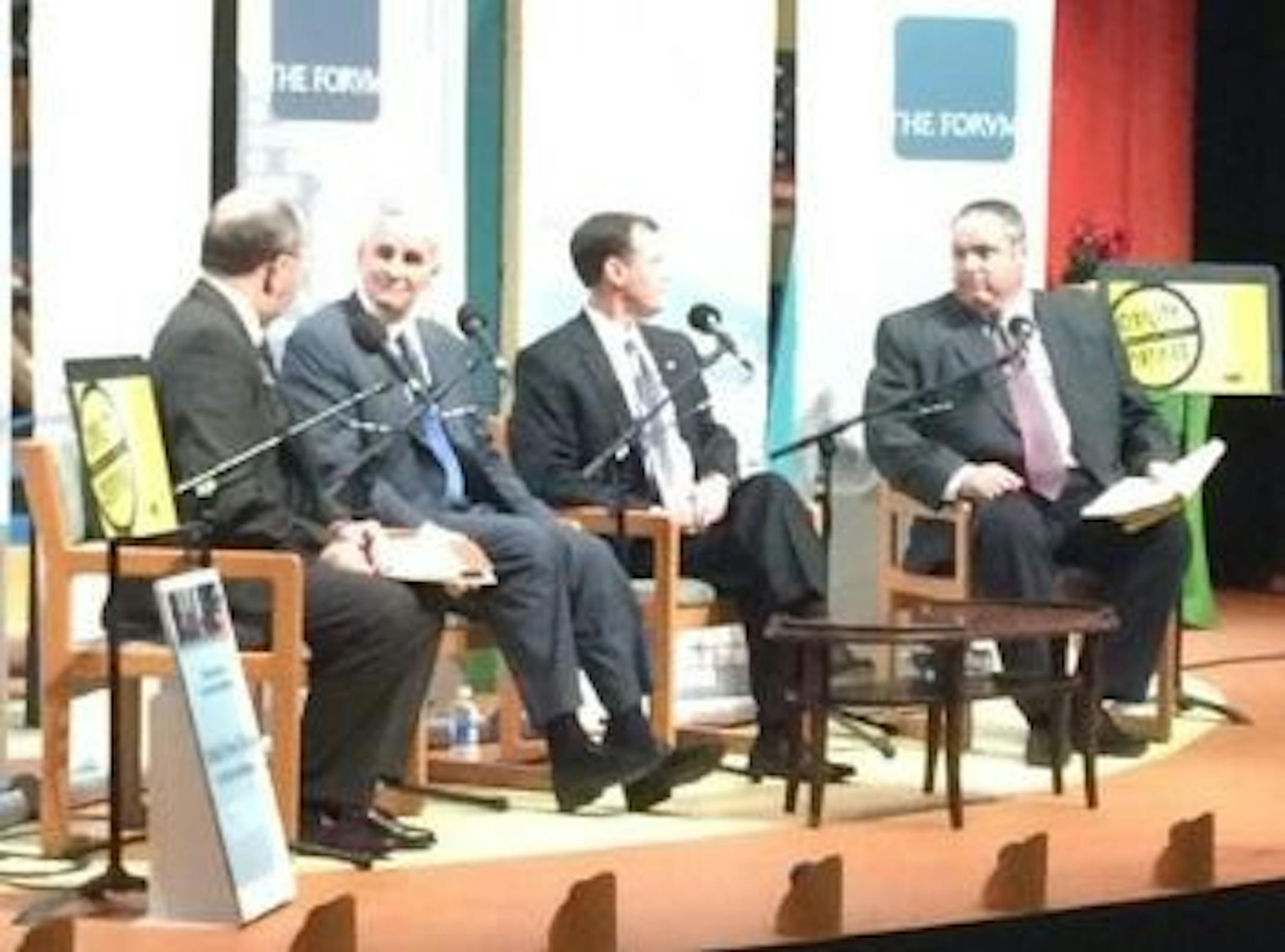 Gov. Mark Dayton and Jeff Johnson debate in Duluth on Tuesday, Oct. 14.