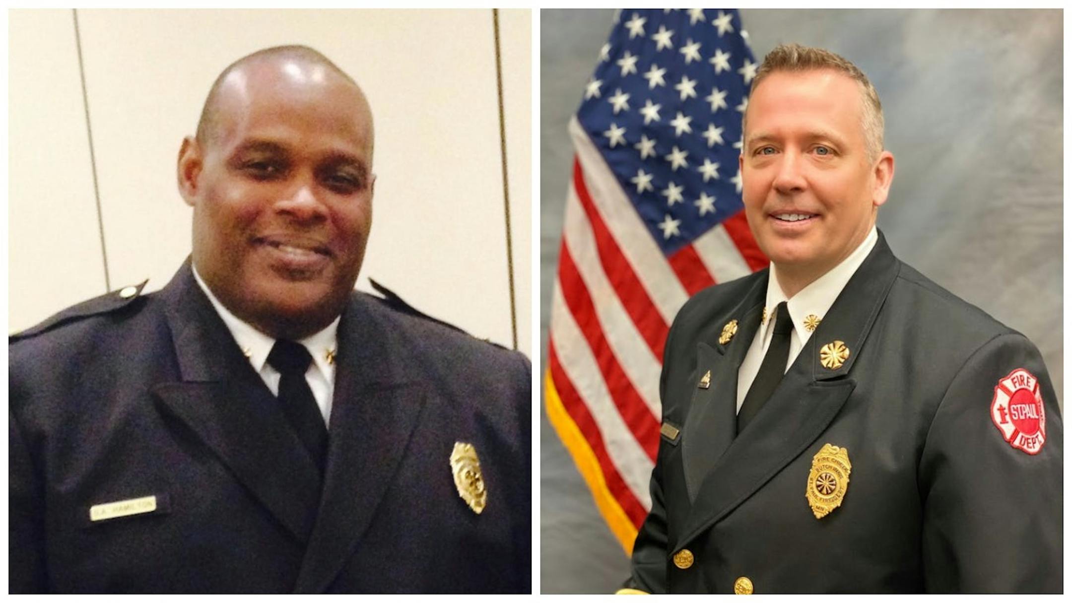 Gerone Hamilton, left, and Butch Inks of the St. Paul Fire Department.