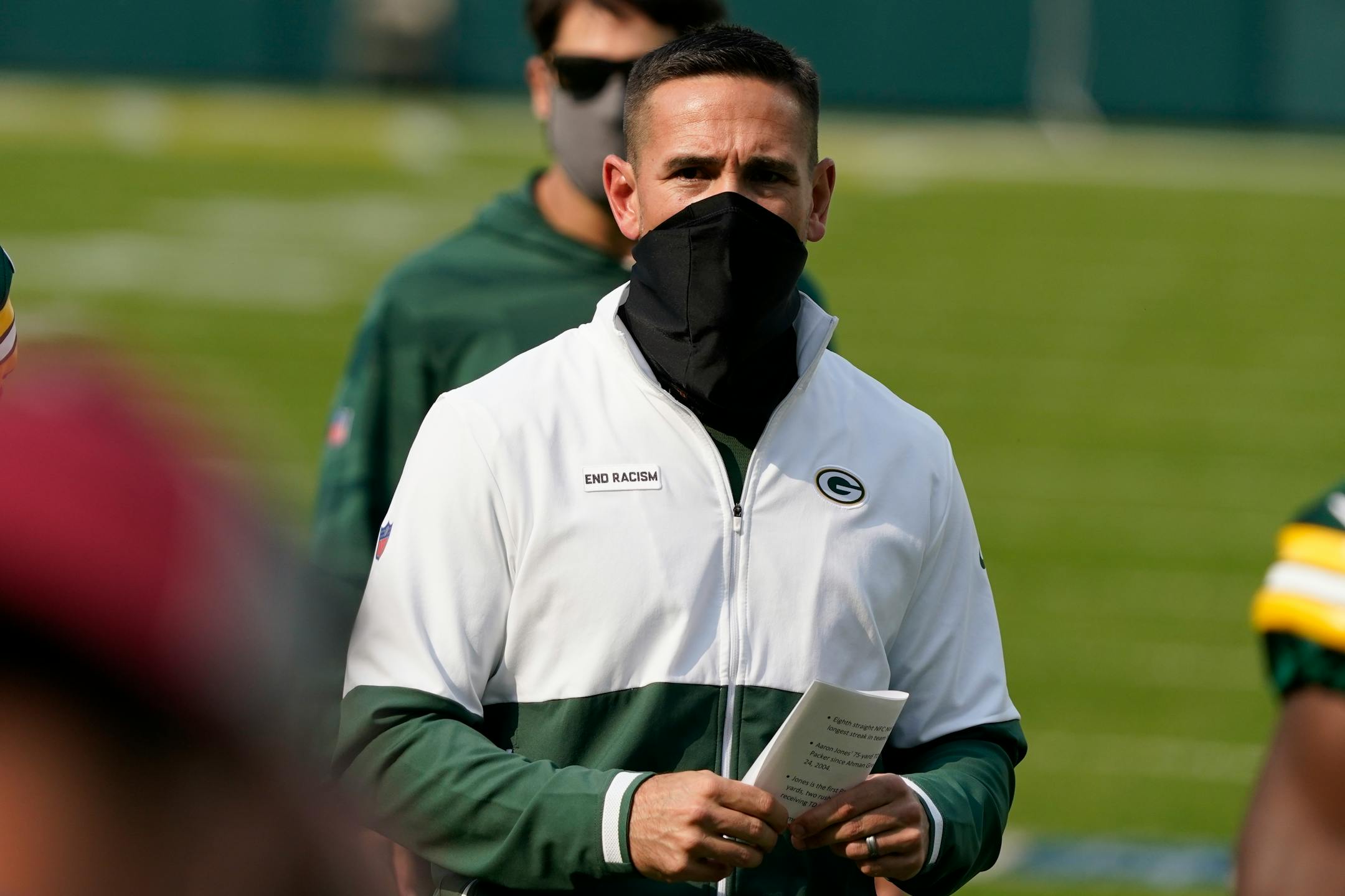 Green Bay Packers head coach Matt LaFleur walks off the field after an NFL football game against the Detroit Lions Sunday, Sept. 20, 2020, in Green Bay, Wis. The Packers won 42-21. (AP Photo/Morry Gash)