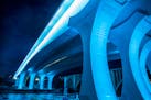 The I-35W bridge in Minneapolis glowed in light blue on April 9, 2020, to honor healthcare providers and essential workers. Other landmarks and buildi