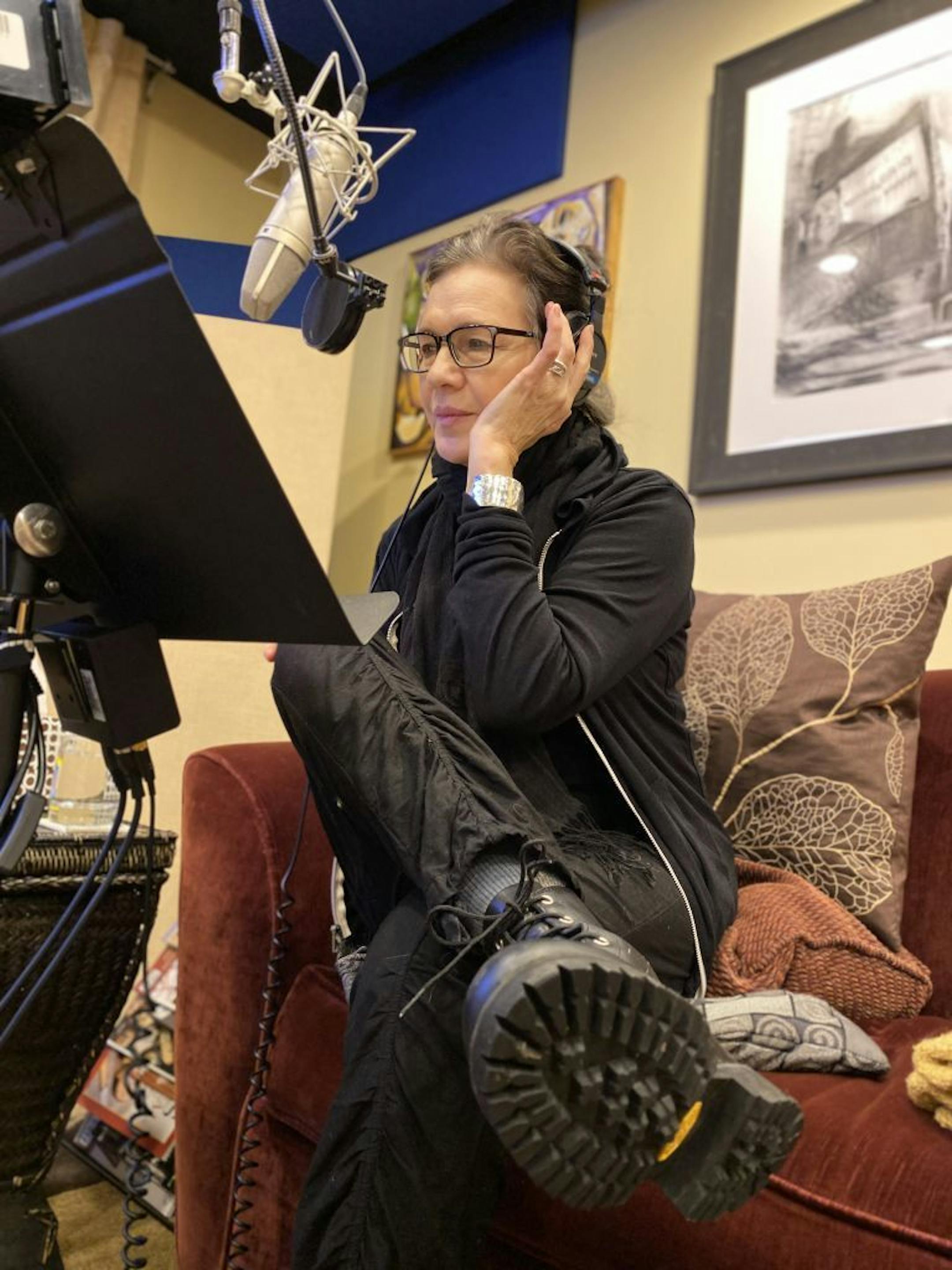 Louise Erdrich records the audiobook of The Night Watchman. Photo by Andre Bergeron