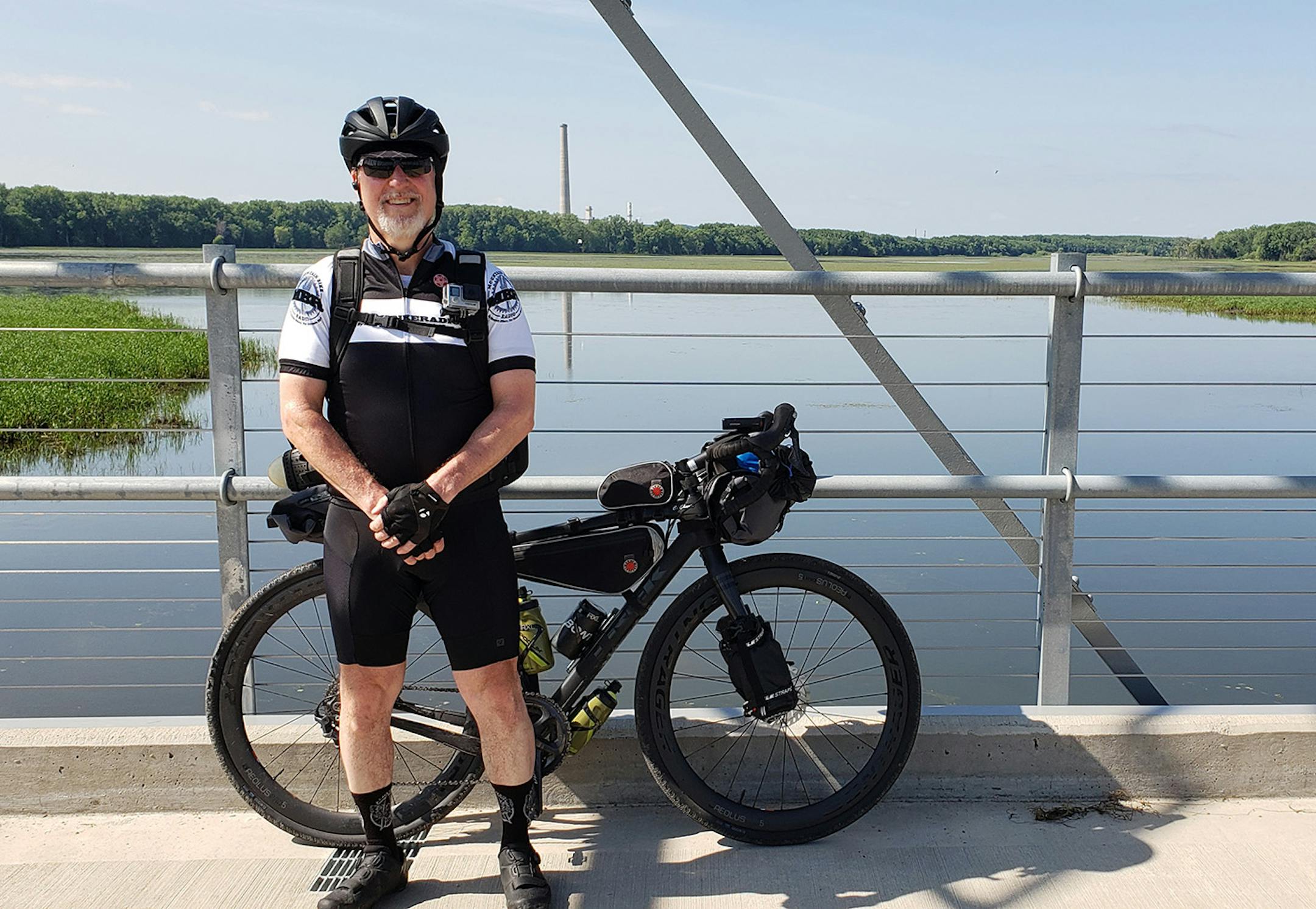 Chris Chavie, on the Old Cedar Avenue Bridge, en route to Victoria.